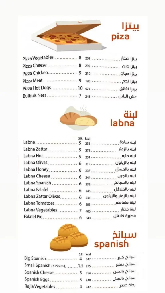منيو مطعم معجنات الشلال الجدبد